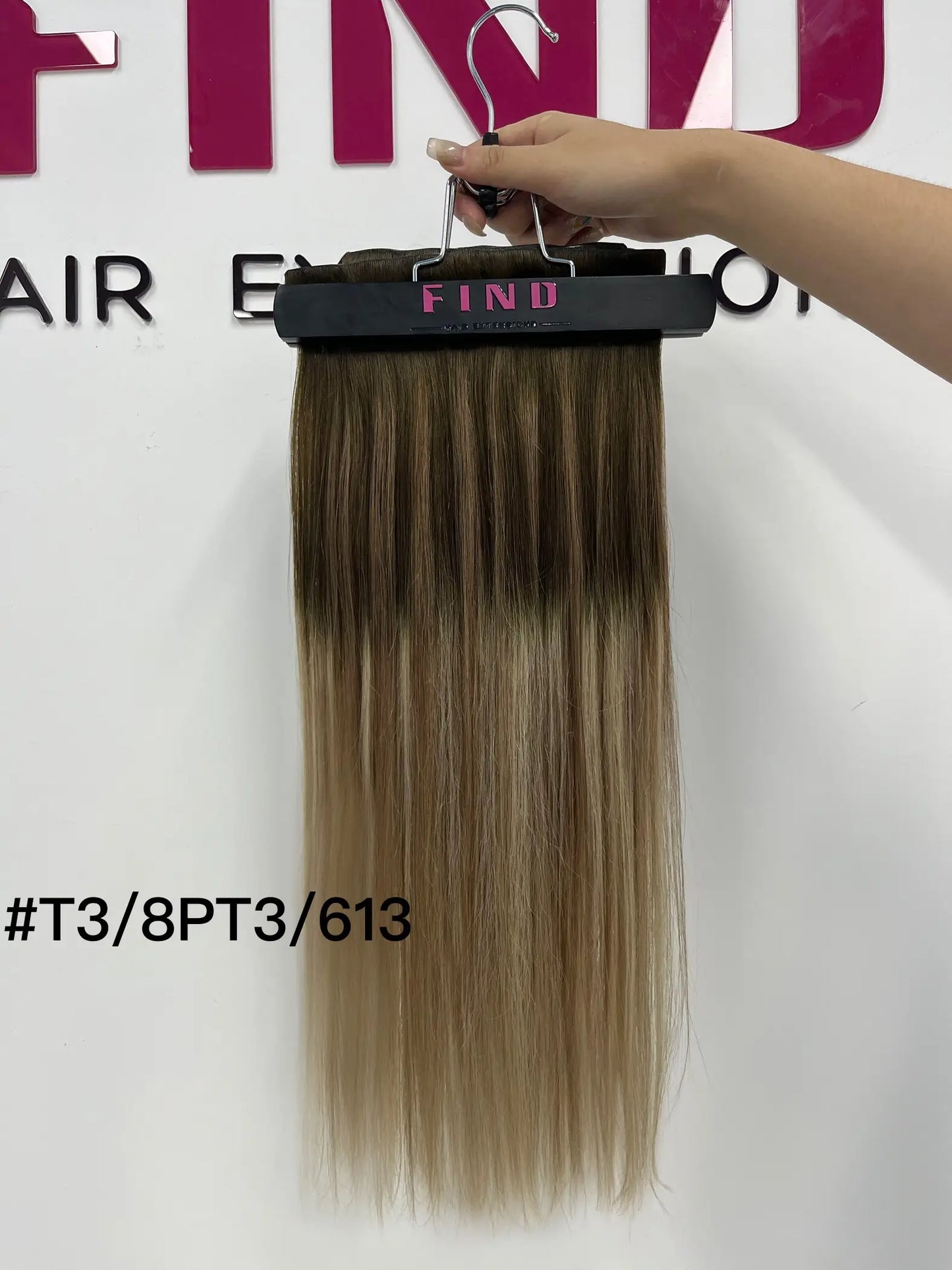 Light Brown to Light Golden Blonde Ombre #P18/613 Invisible Clip in Hair Extensions --- 130g-150g