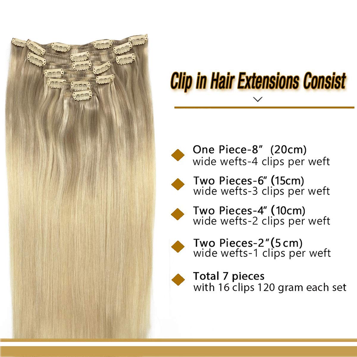 Ash Blonde to Golden Blonde and Platinum Blonde Clip In Remy Hair Extensions
