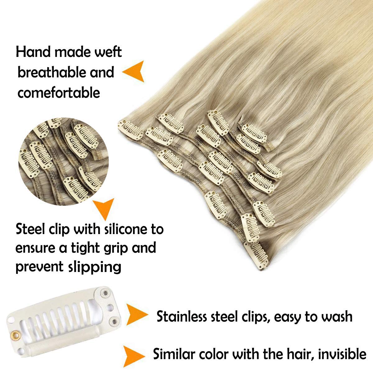 Ash Blonde to Golden Blonde and Platinum Blonde Clip In Remy Hair Extensions