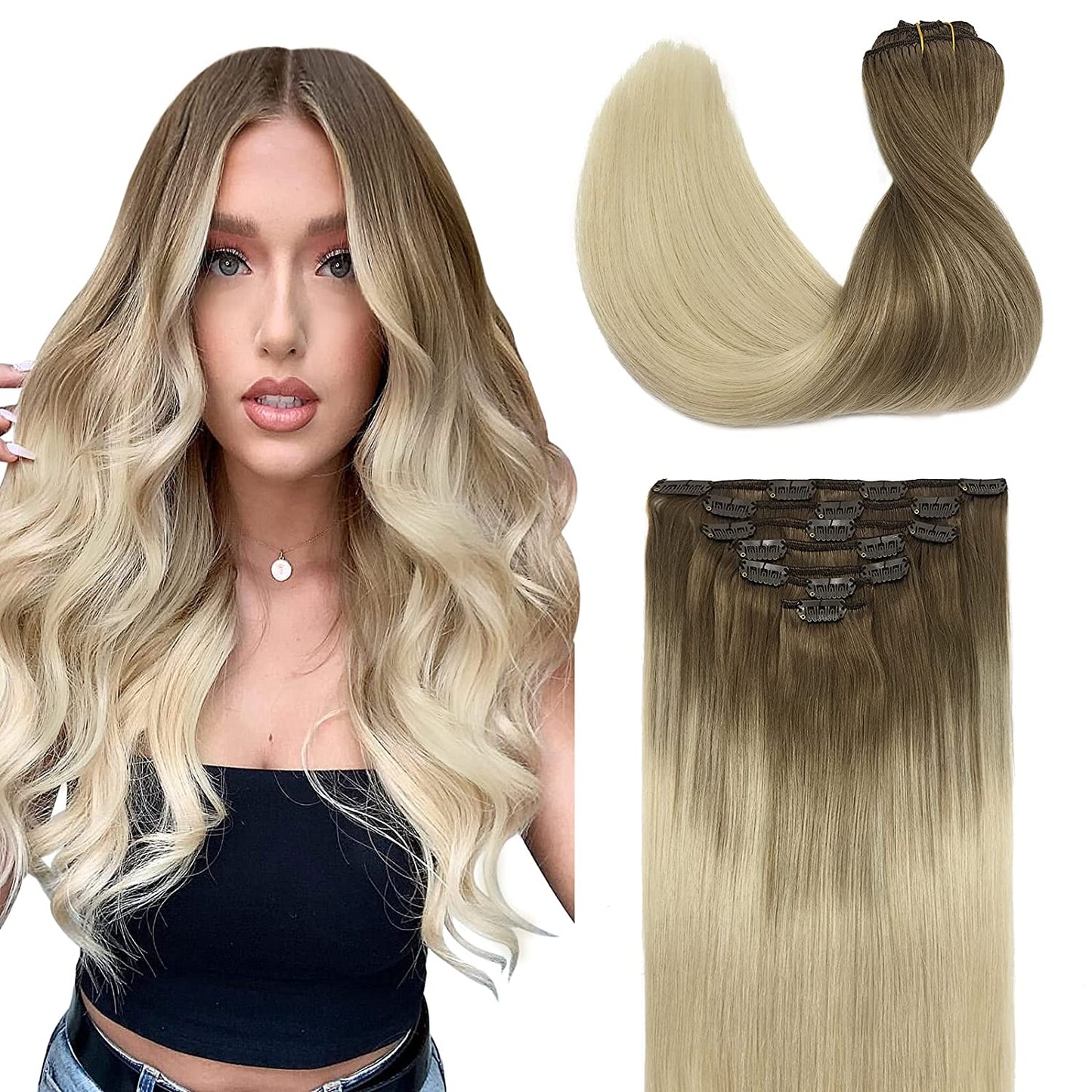 Ash Blonde to Golden Blonde and Platinum Blonde Clip In Remy Hair Extensions