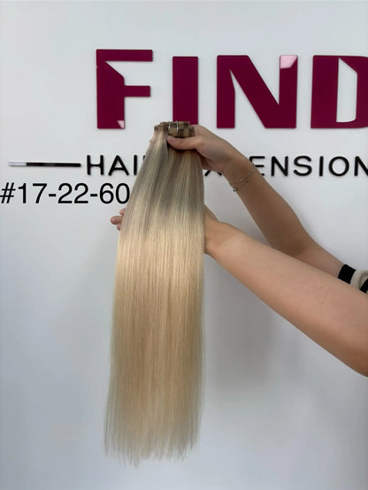 Dark Brown to Dark Blonde Ombre #2/6/2 Seamless Pu Clip-ins -- 130g~150g