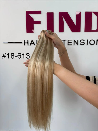 Light Brown to Dark Blonde Ombre #P16/22 Seamless Pu Clip-ins -- 130g~150g