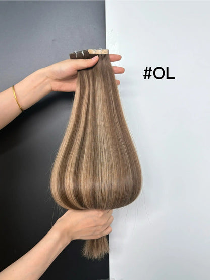 Light Brown to Platinum Blonde Ombre #P18/60A Double Drawn Cuticle Tape-ins -- 50g