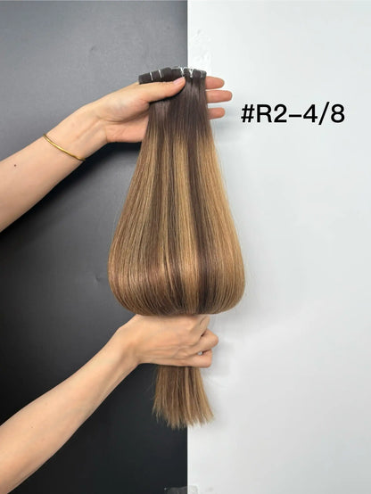 Light Brown to Platinum Blonde Ombre #P18/60A Double Drawn Cuticle Tape-ins -- 50g