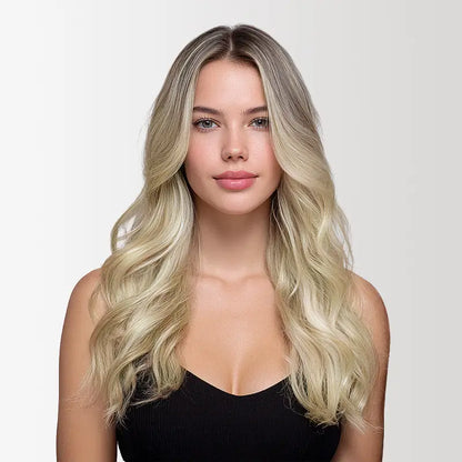 Light Brown to Dark Blonde to Platinum Blonde Ombre #17/22/60 Seamless Pu Clip-ins -- 130g~150g