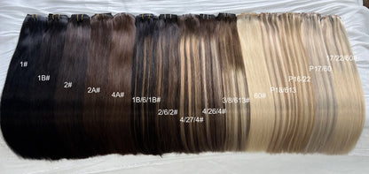 Dark Brown to Light Brown to Light Golden Blonde Ombre #3/8/613 Seamless Pu Clip-ins -- 130g~150g