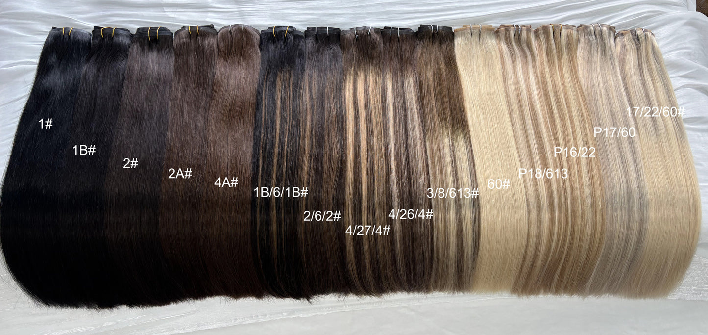 Chocolate Brown to Light Golden Blonde Ombre #4/27/4 Seamless Pu Clip-ins -- 130g~150g