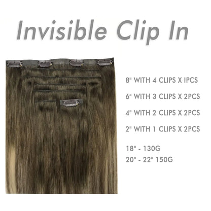 Dark Brown #2 Invisible Clip in Hair Extensions --- 130g-150g