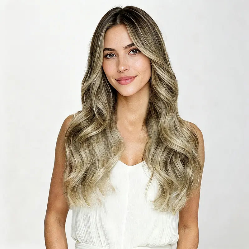 Light Brown to Light Golden Blonde Ombre #P18/613 Seamless Pu Clip-ins -- 130g~150g