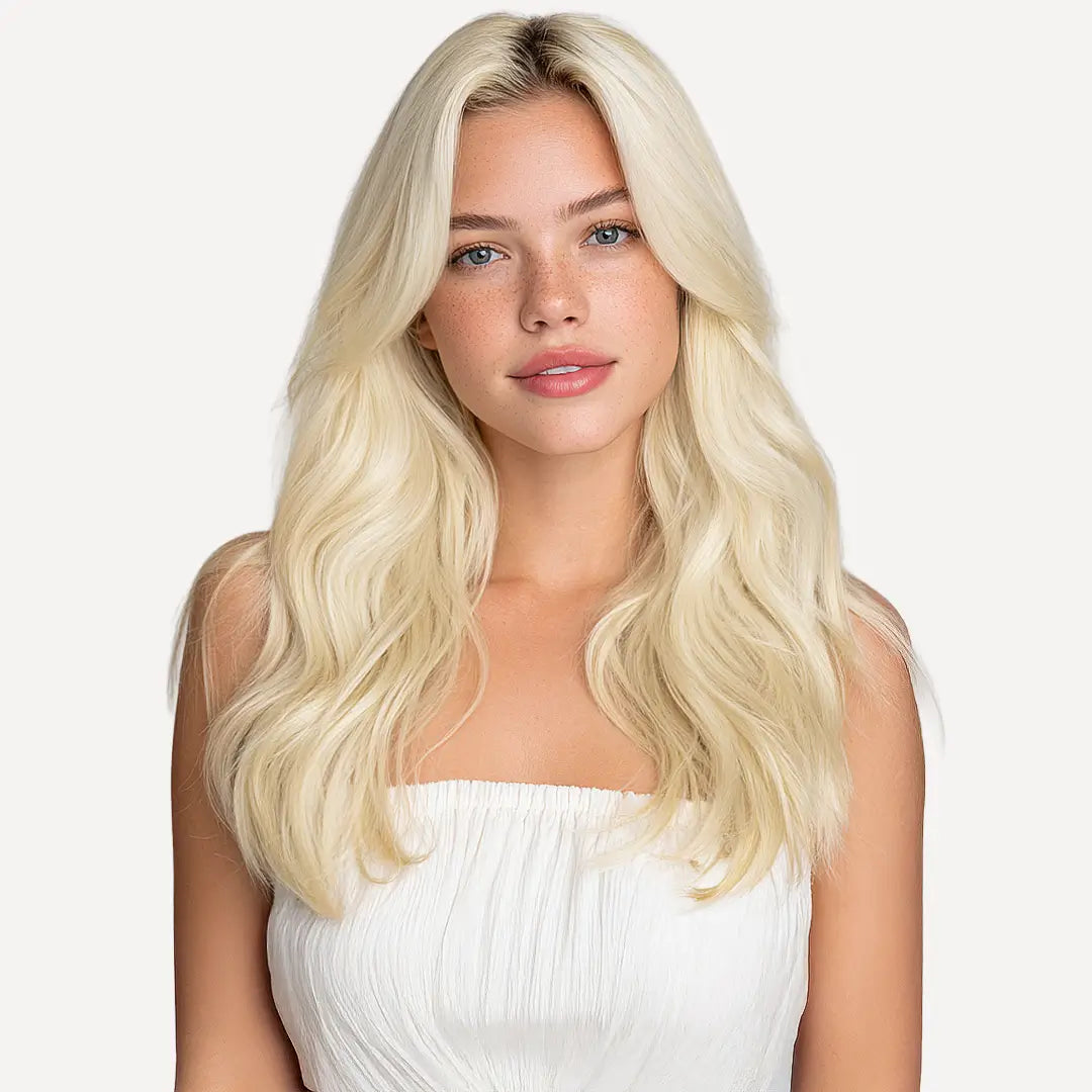 Light Brown to Platinum Blonde Ombre #P17/60 Seamless Pu Clip-ins -- 130g~150g