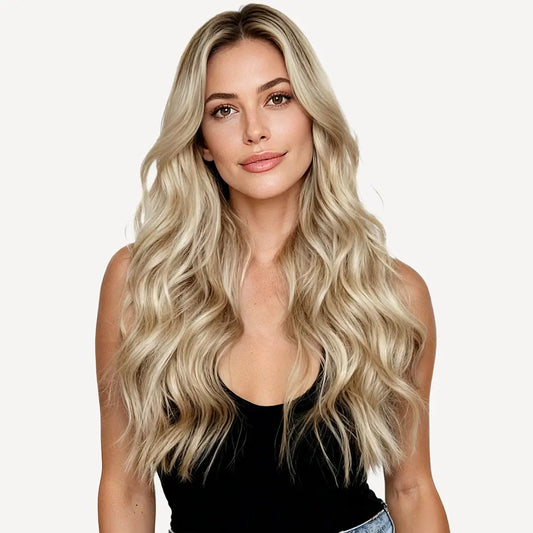 Light Brown to Light Golden Blonde Ombre #P18/613 Seamless Pu Clip-ins -- 130g~150g