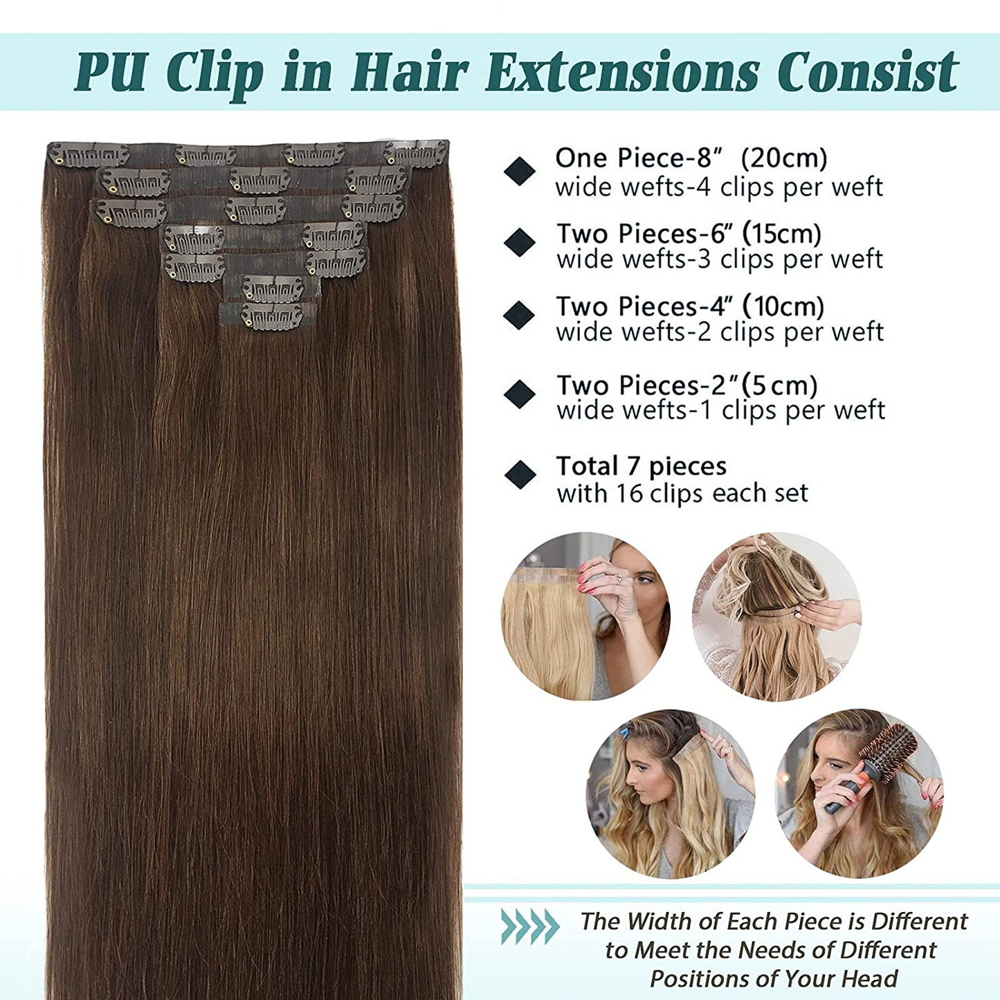 Light Brown to Light Golden Blonde Ombre #P18/613 Seamless Pu Clip-ins -- 130g~150g