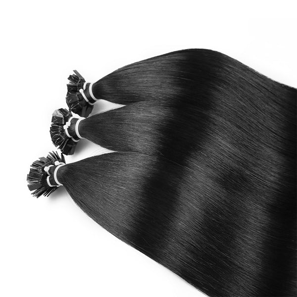 Jet Black Flat Tip Keratin Remy Hair Extensions