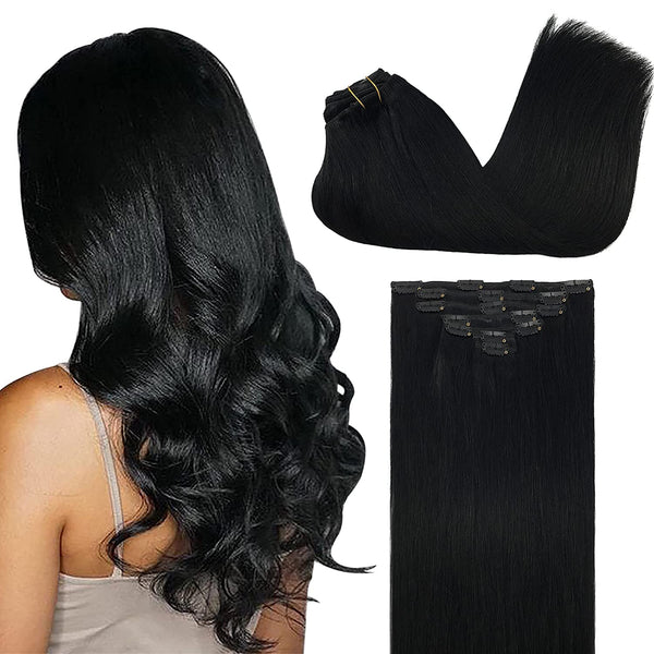 Jet Black Clip In Remy Hair Extensions