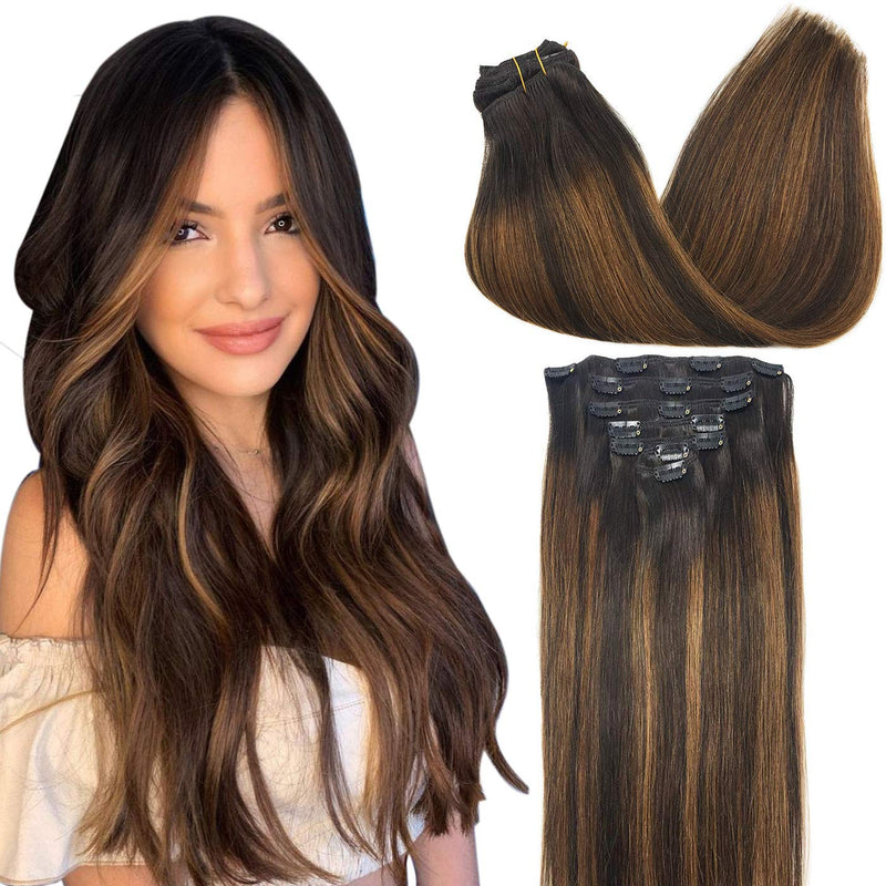 Natural Black Mixed Chestnut Brown Clip In Remy Hair Extensions