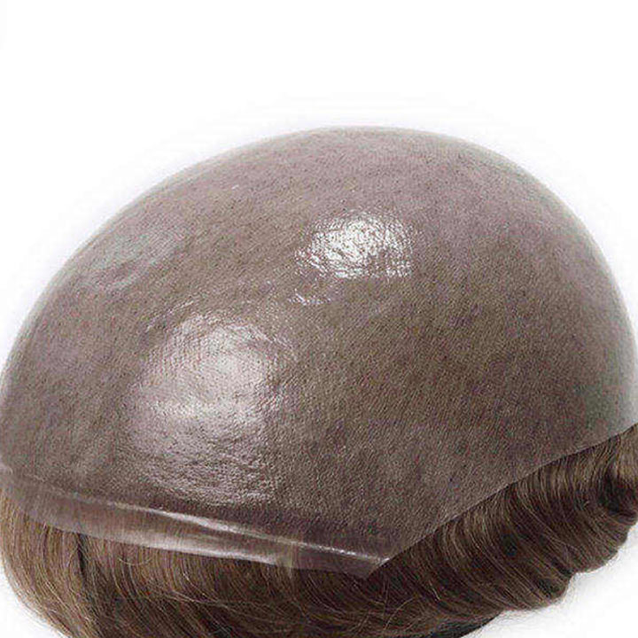 Human Hair Replacement System Thin Skin 0.08mm Single Knot Toupee