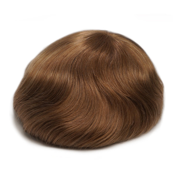 Human Hair Replacement System Thin Skin 0.08mm Single Knot Toupee
