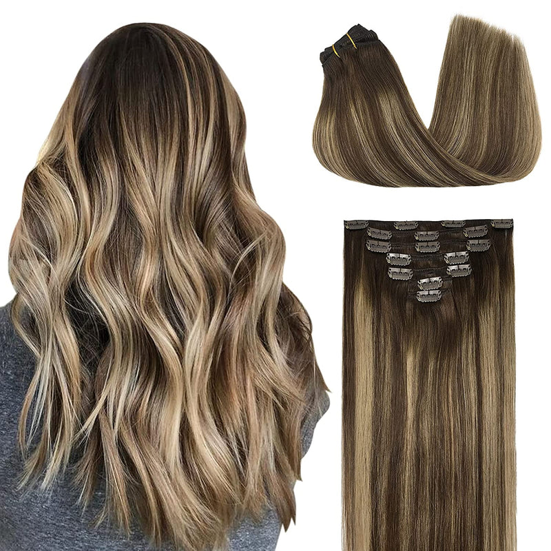 Natural Black Mixed Chestnut Brown Clip In Remy Hair Extensions