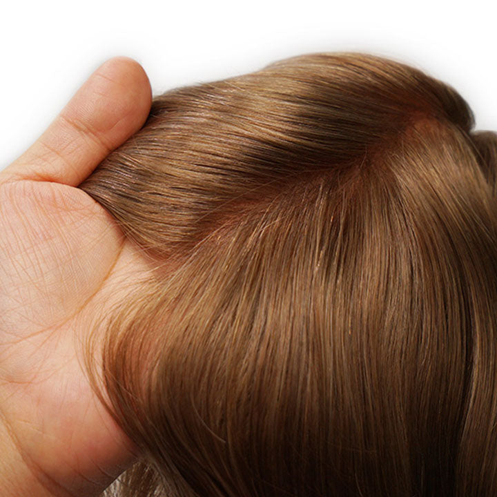 Human Hair Replacement System Thin Skin 0.08mm Single Knot Toupee