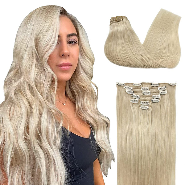 Platinum Blonde Clip In Remy Hair Extensions