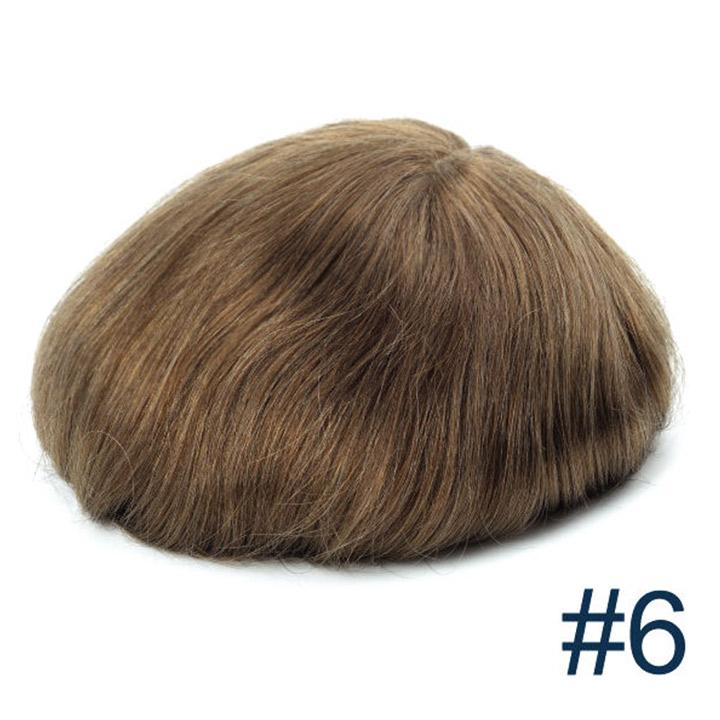 Human Hair Replacement System Thin Skin 0.08mm Single Knot Toupee