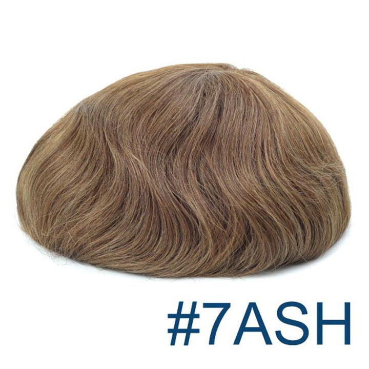 Human Hair Replacement System Thin Skin 0.08mm Single Knot Toupee